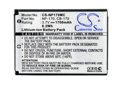 3.7V, 1700mAh, Li-ion Battery fits Ordro, Hdv-d325, Hdv-d370, 6.29Wh