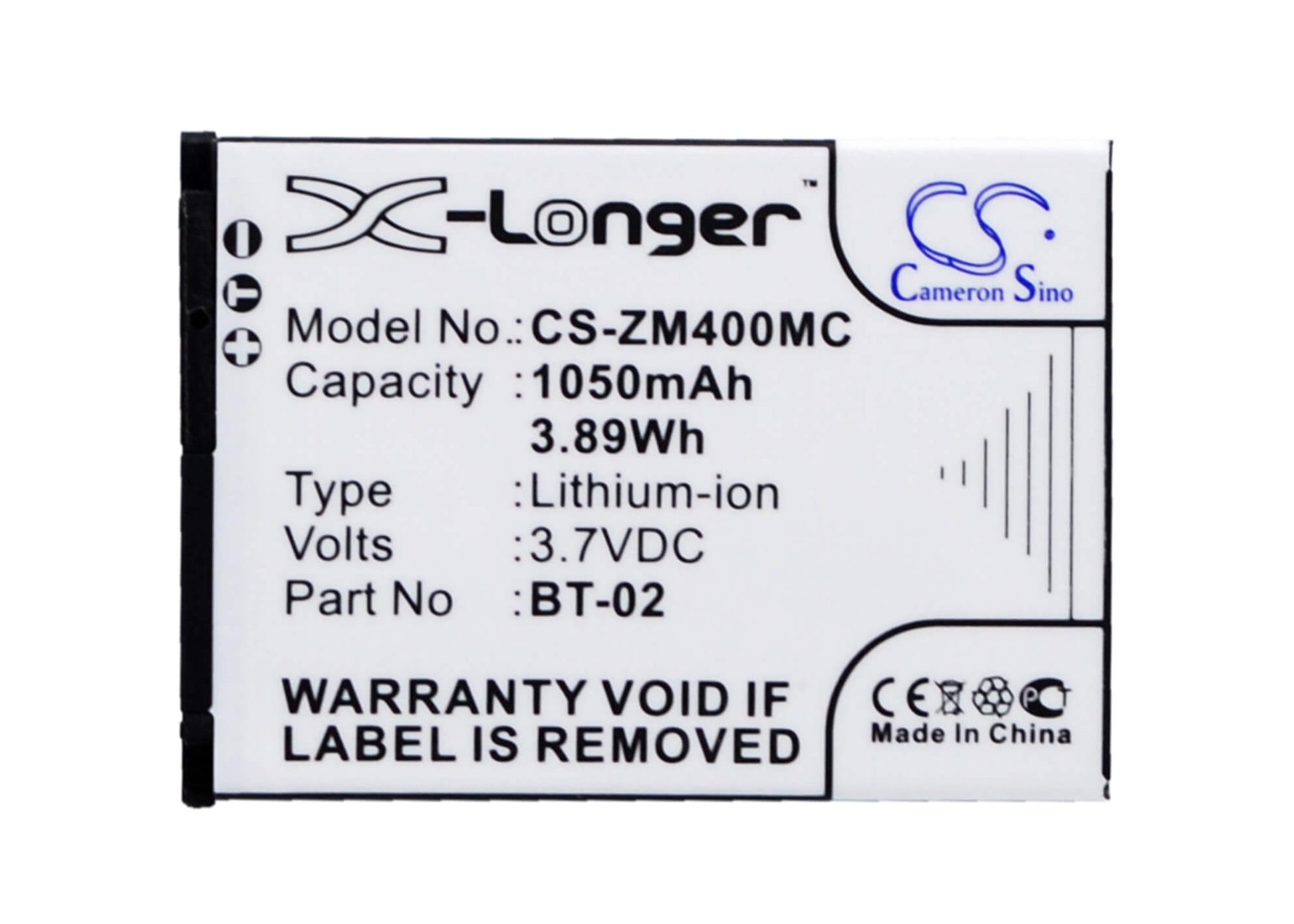3.7V, 1050mAh, Li-ion Battery fits Zoom, 247-9036, Q4, 3.885Wh