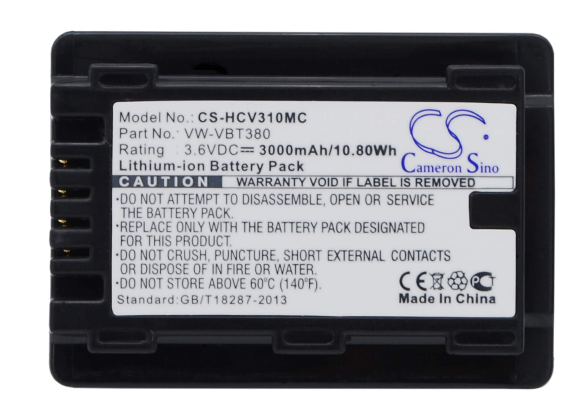 3.6V, 3000mAh, Li-ion Battery fits Panasonic, Hc-250eb, Hc-550eb, 10.8Wh