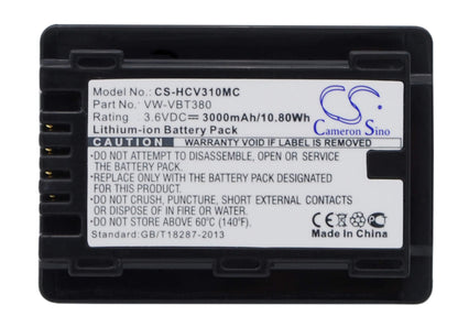 3.6V, 3000mAh, Li-ion Battery fits Panasonic, Hc-250eb, Hc-550eb, 10.8Wh