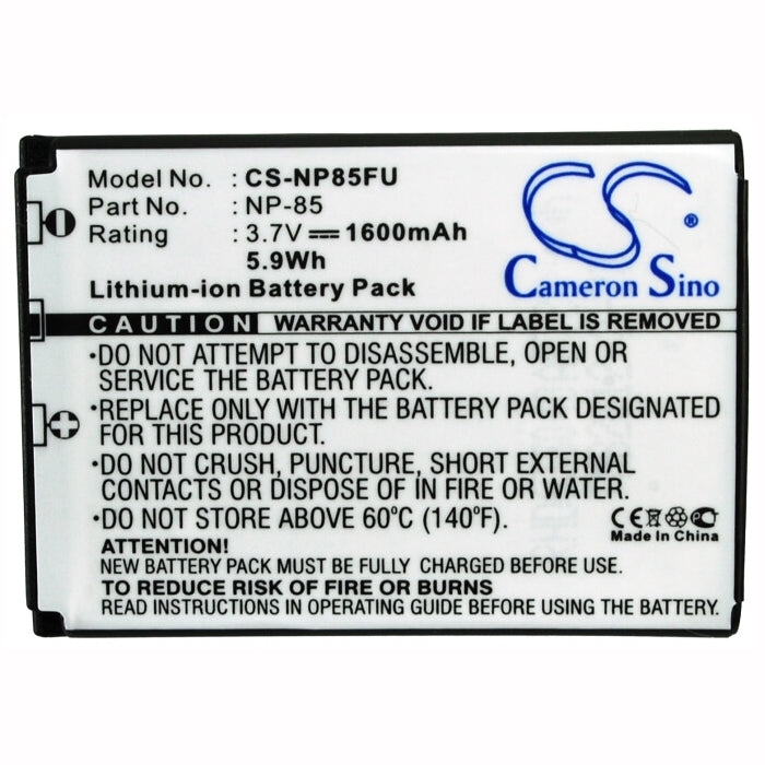3.7V, 1600mAh, Li-ion Battery fits Fujifilm, Finepix F305, Finepix Sl1000, 5.92Wh