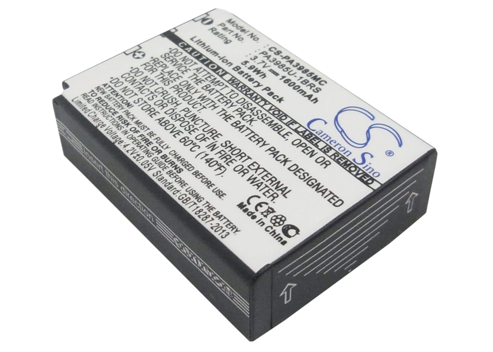 3.7V, 1600mAh, Li-ion Battery fits Toshiba, Camileo X200, Camileo X400, 5.92Wh