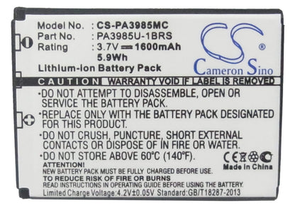 3.7V, 1600mAh, Li-ion Battery fits Toshiba, Camileo X200, Camileo X400, 5.92Wh