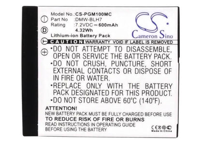 7.2V, 600mAh, Li-ion Battery fits Panasonic, Lumix Dmc-gm1, Lumix Dmc-gm1d, 4.32Wh