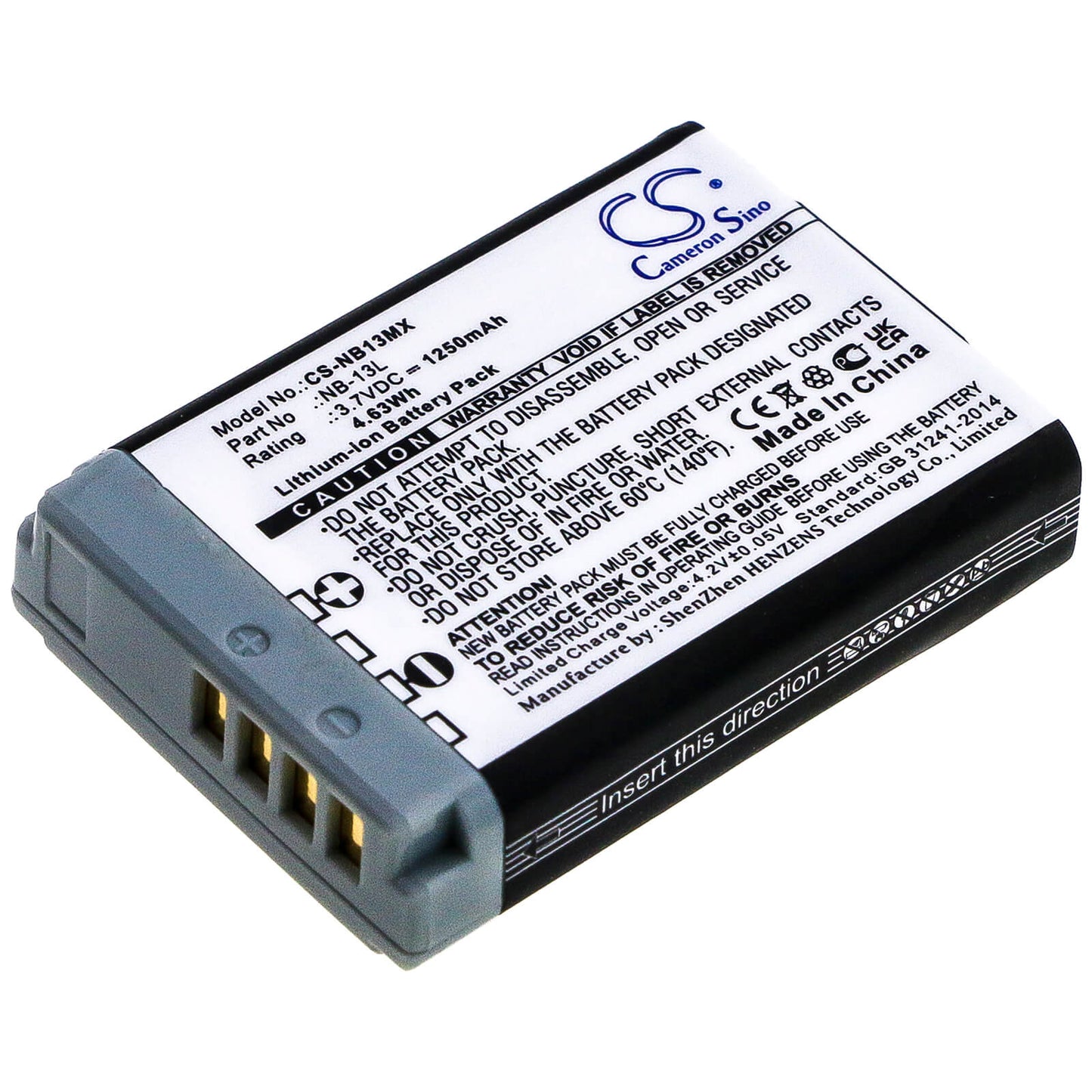 3.7V, 1250mAh, Li-ion Battery fits Canon, Powershot G5x, Powershot G5x M2, 4.625Wh