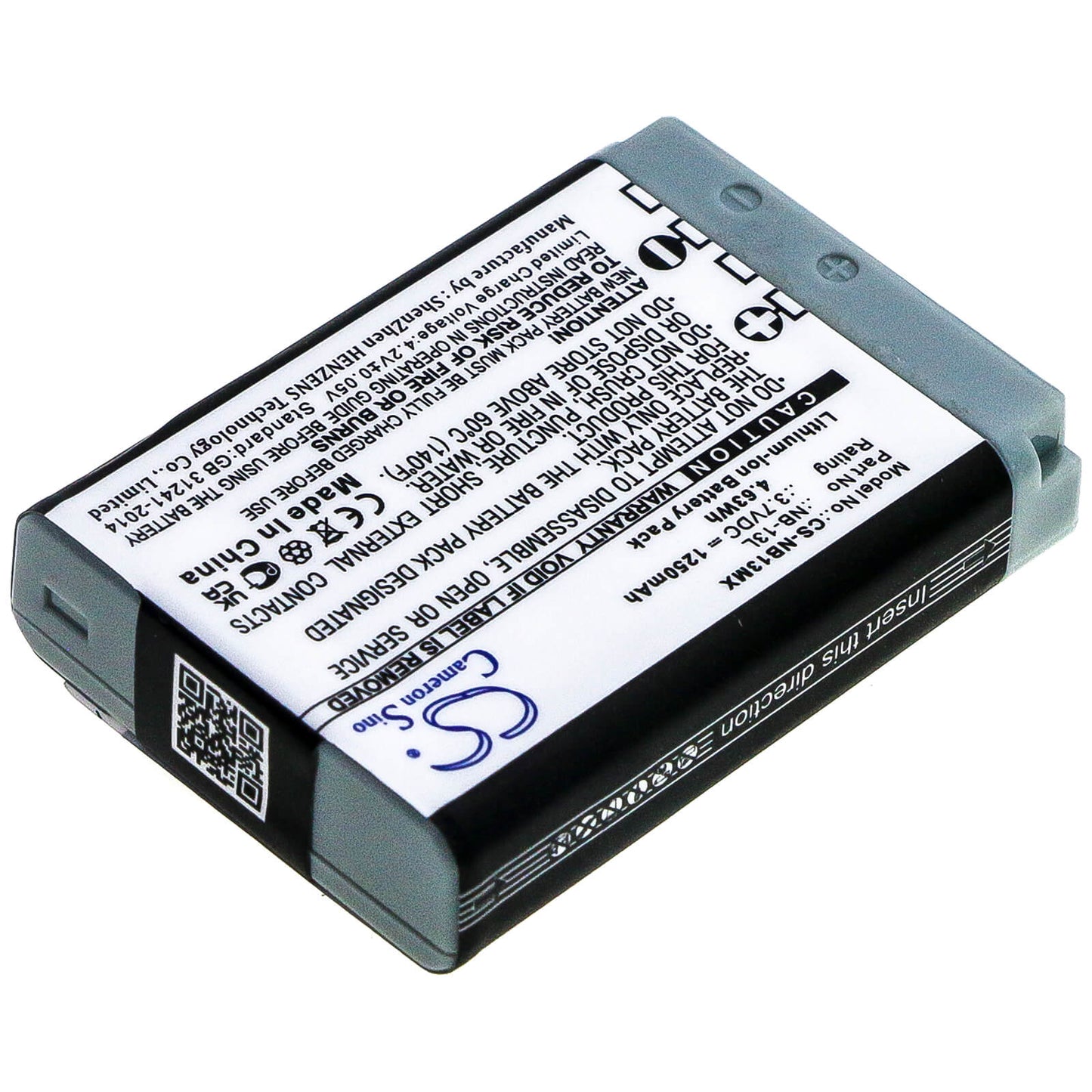 3.7V, 1250mAh, Li-ion Battery fits Canon, Powershot G5x, Powershot G5x M2, 4.625Wh