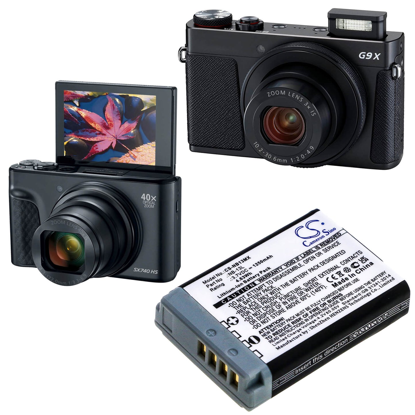 3.7V, 1250mAh, Li-ion Battery fits Canon, Powershot G5x, Powershot G5x M2, 4.625Wh