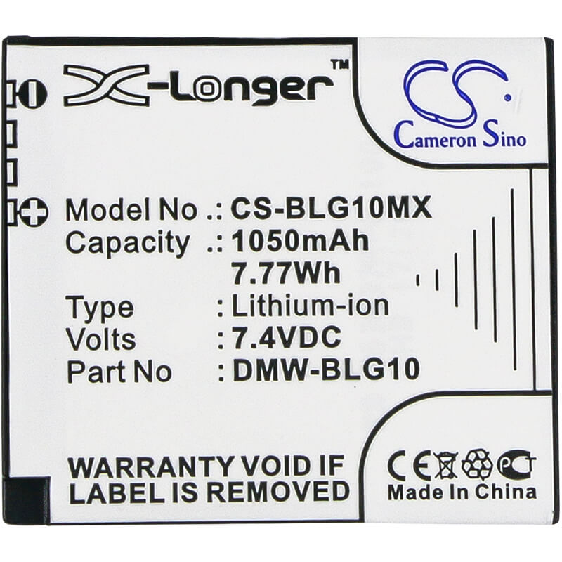 7.4V, 1050mAh, Li-ion Battery fits Panasonic, Lumix Dmc-gf3, Lumix Dmc-gf3c, 7.77Wh