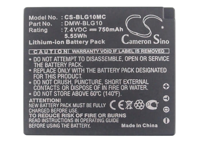 7.4V, 750mAh, Li-ion Battery fits Panasonic, Lumix Dmc-gf3, Lumix Dmc-gf3c, 5.55Wh