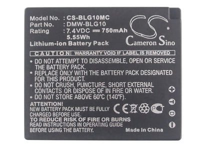 7.4V, 750mAh, Li-ion Battery fits Panasonic, Lumix Dmc-gf3, Lumix Dmc-gf3c, 5.55Wh