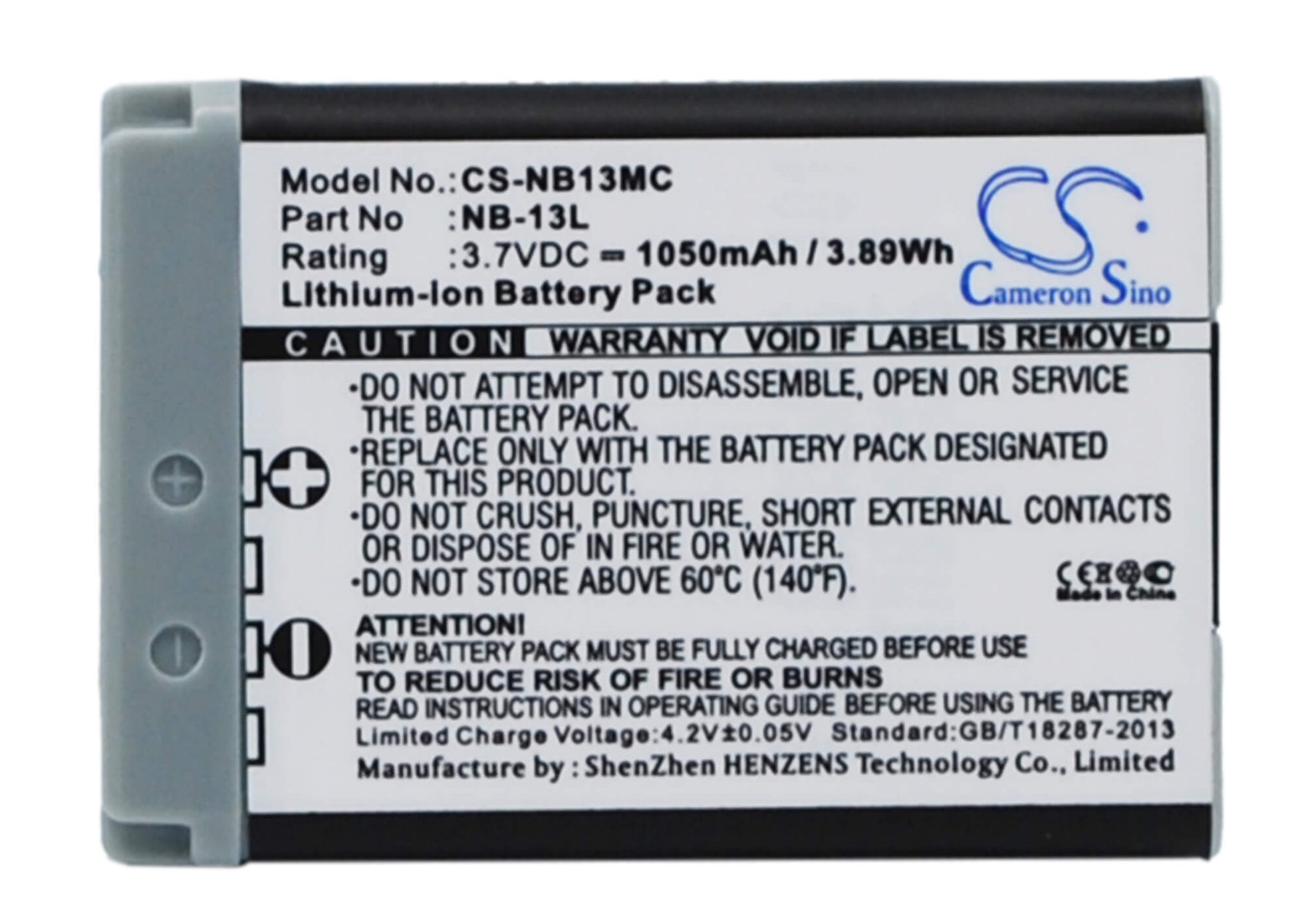3.7V, 1050mAh, Li-ion Battery fits Canon, Powershot G5x, Powershot G5x M2, 3.885Wh