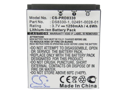 3.7V, 1250mAh, Li-ion Battery fits Vivitar, Dp8300, Dp8330, 4.625Wh
