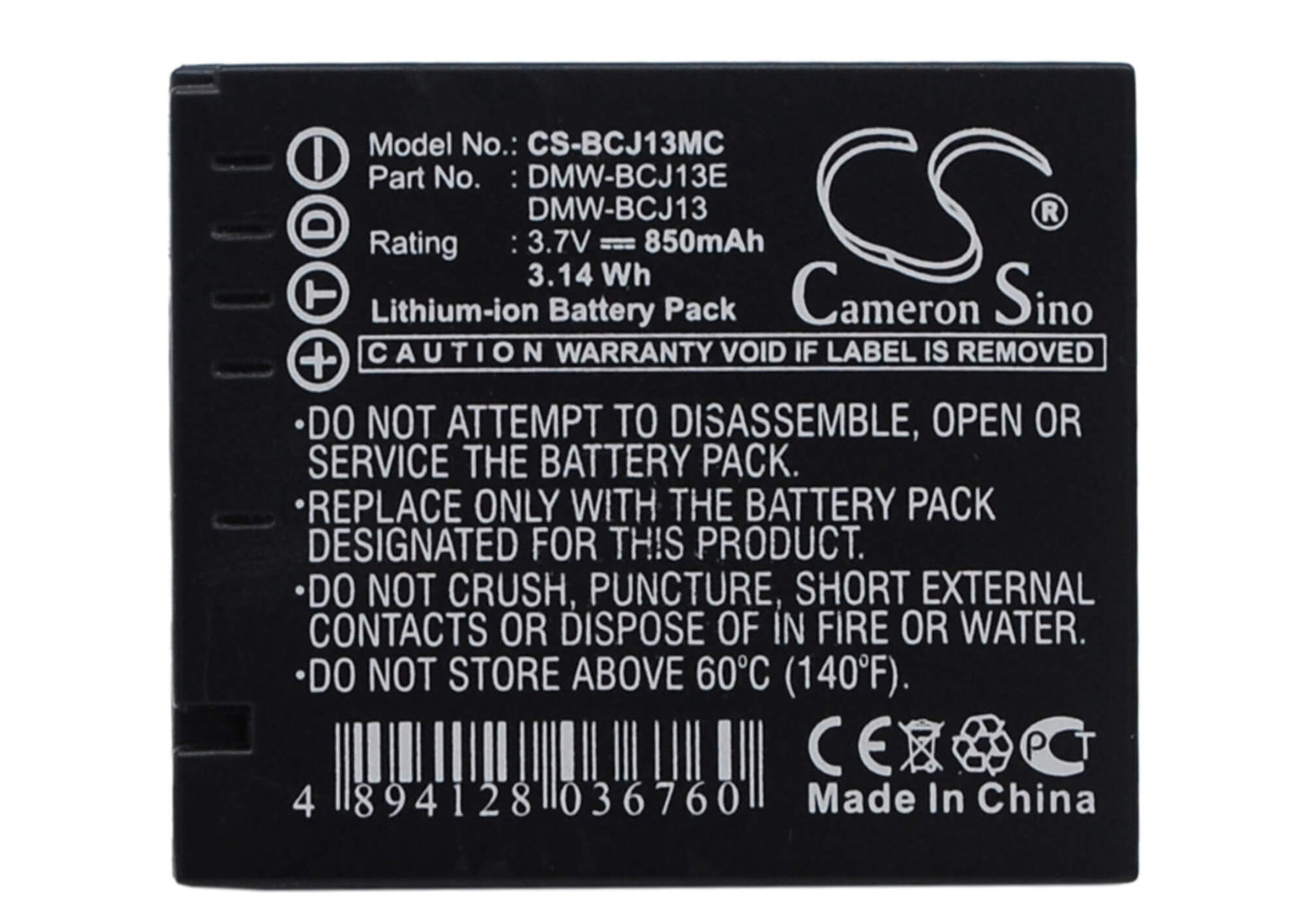 3.7V, 850mAh, Li-ion Battery fits Leica, D-lux5, D-lux5e, 3.145Wh