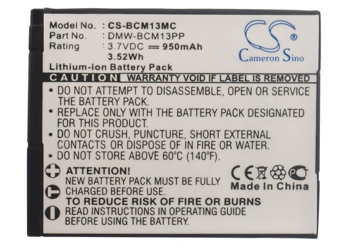 3.7V, 950mAh, Li-ion Battery fits Panasonic, Lumix Dmc-ft5, Lumix Dmc-ft5a, 3.515Wh