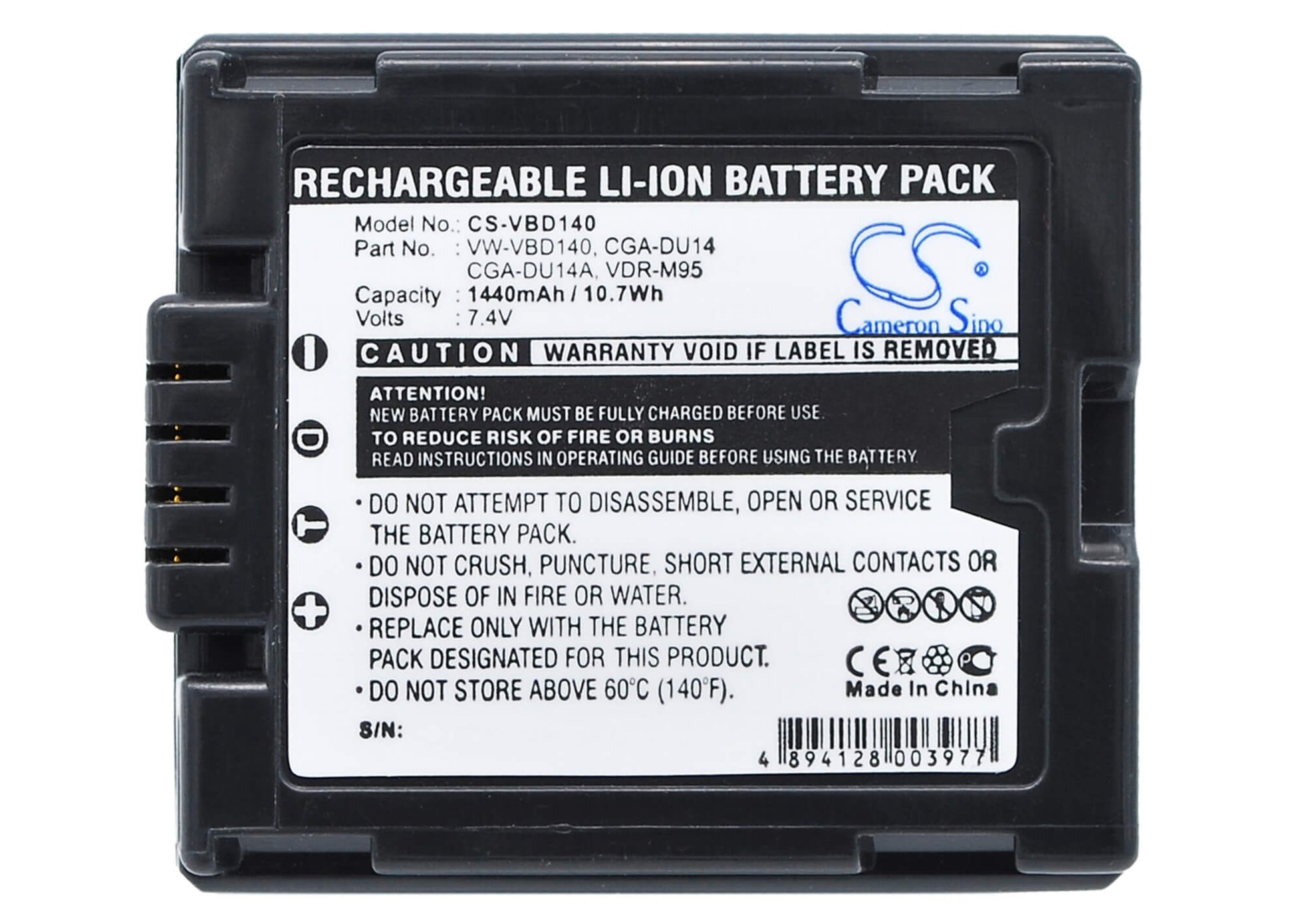 7.4V, 1440mAh, Li-ion Battery fits Hitachi, Dz-bd70, Dz-bd7h, 10.656Wh