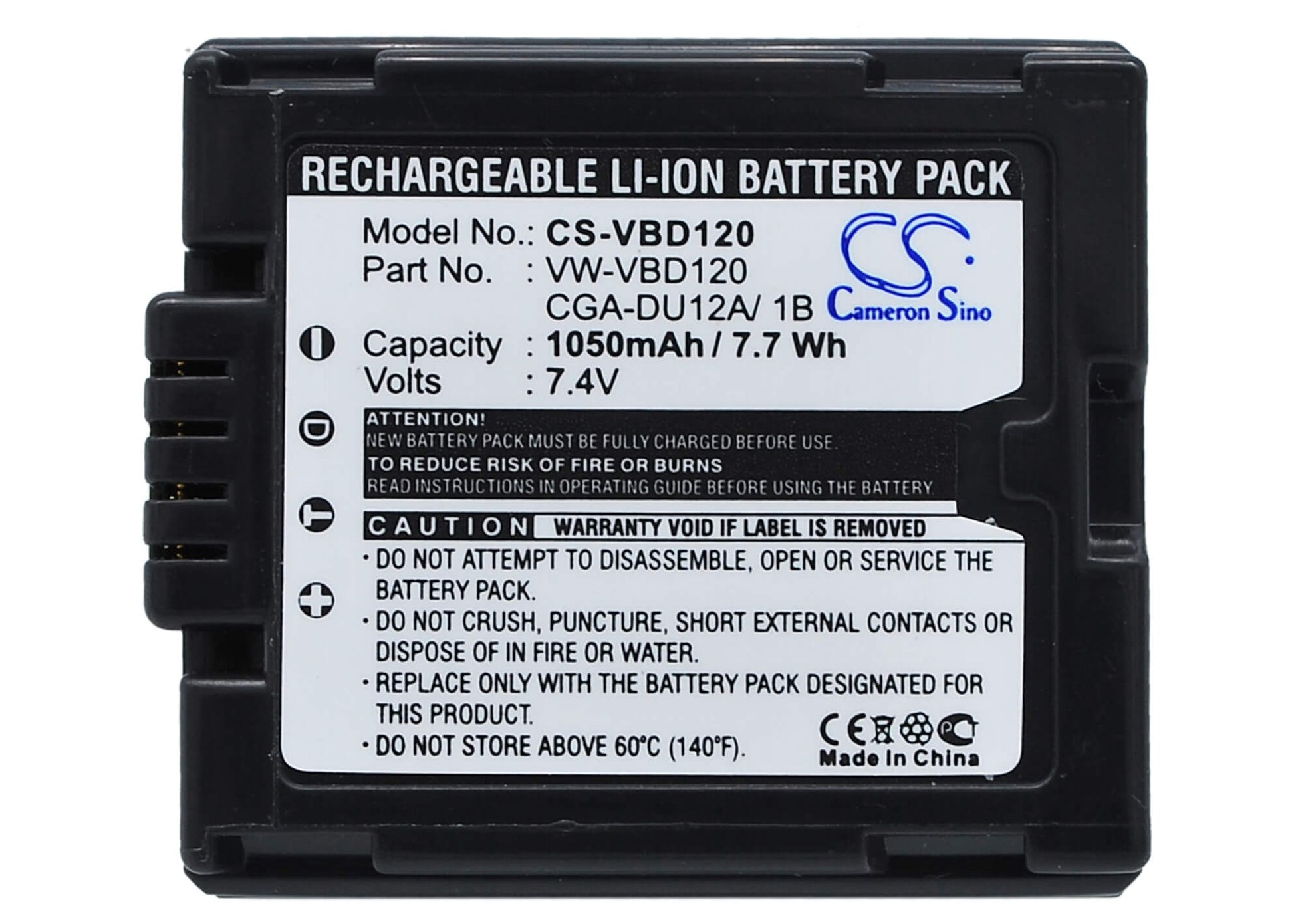 7.4V, 1050mAh, Li-ion Battery fits Panasonic, Dz-gx20, Dz-gx20a, 7.77Wh