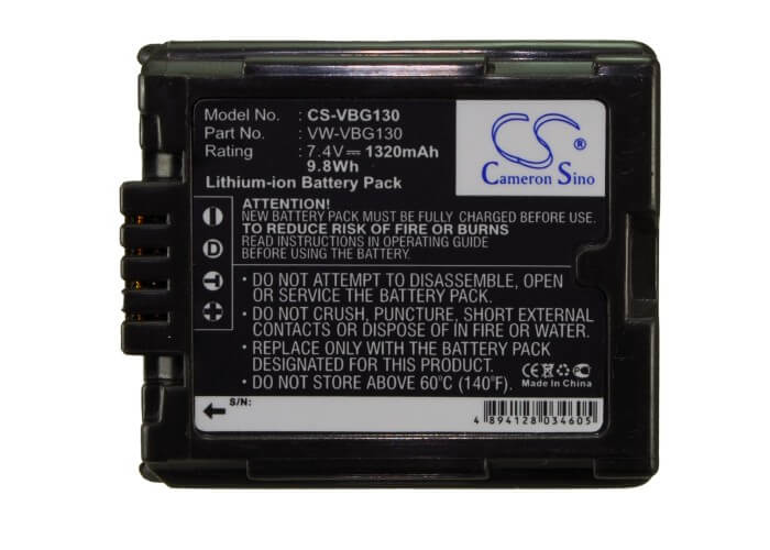 7.4V, 1320mAh, Li-ion Battery fits Panasonic, Ag-hmc151, Ag-hmc41, 9.768Wh