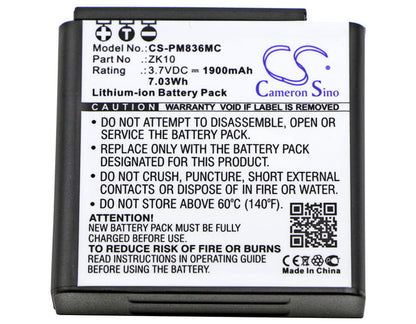 3.7V, 1900mAh, Li-ion Battery fits Polaroid, Im1836, 7.03Wh