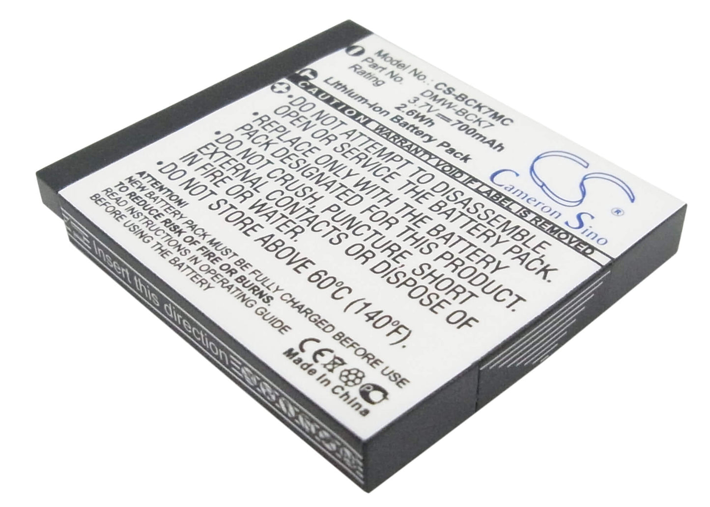 3.7V, 700mAh, Li-ion Battery fits Panasonic, Lumix Dmc-fp77, lumix Dmc-fs14, 2.59Wh