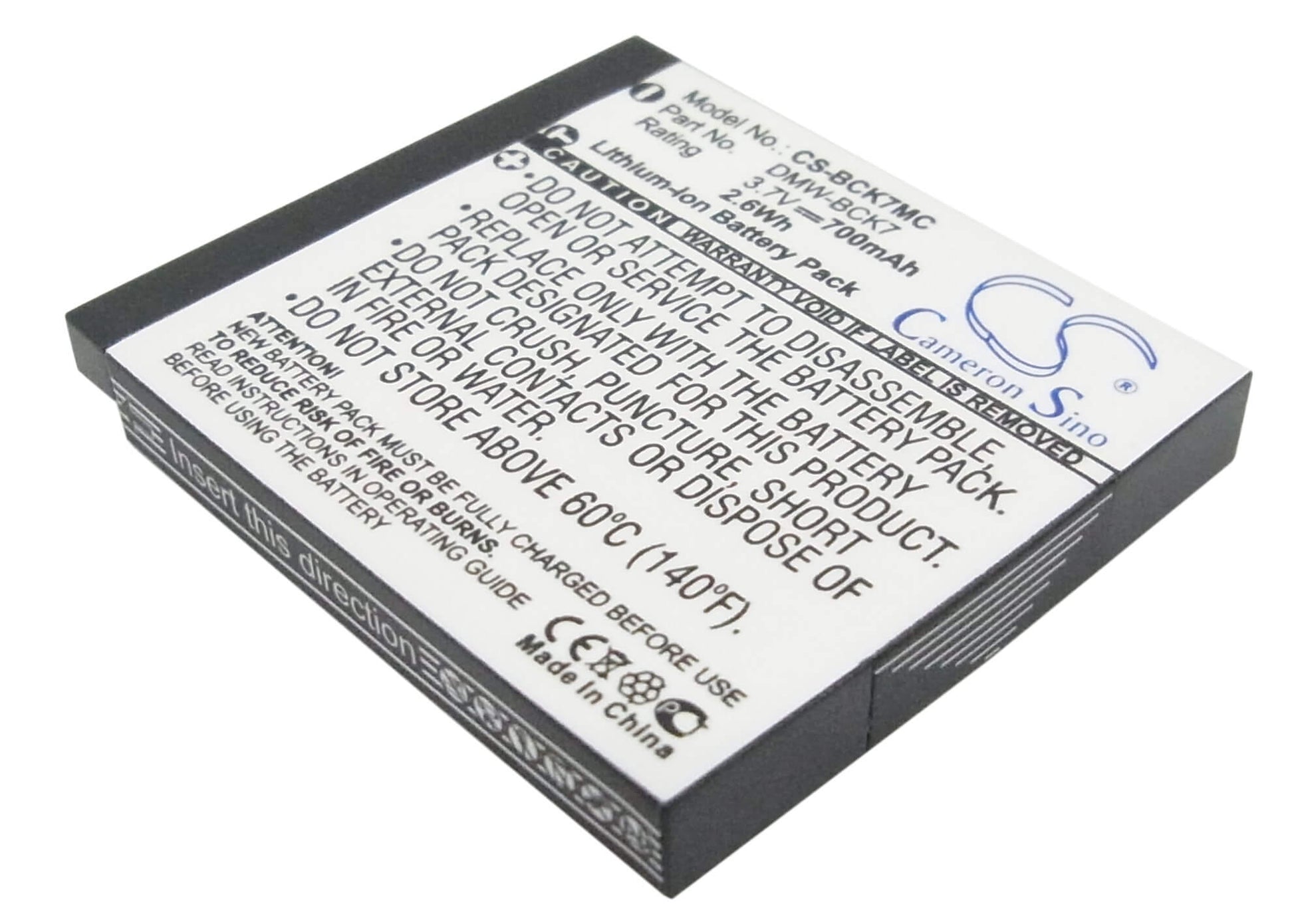 3.7V, 700mAh, Li-ion Battery fits Panasonic, Lumix Dmc-fp77, lumix Dmc-fs14, 2.59Wh