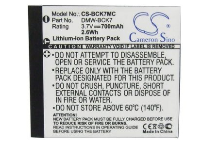 3.7V, 700mAh, Li-ion Battery fits Panasonic, Lumix Dmc-fp77, lumix Dmc-fs14, 2.59Wh