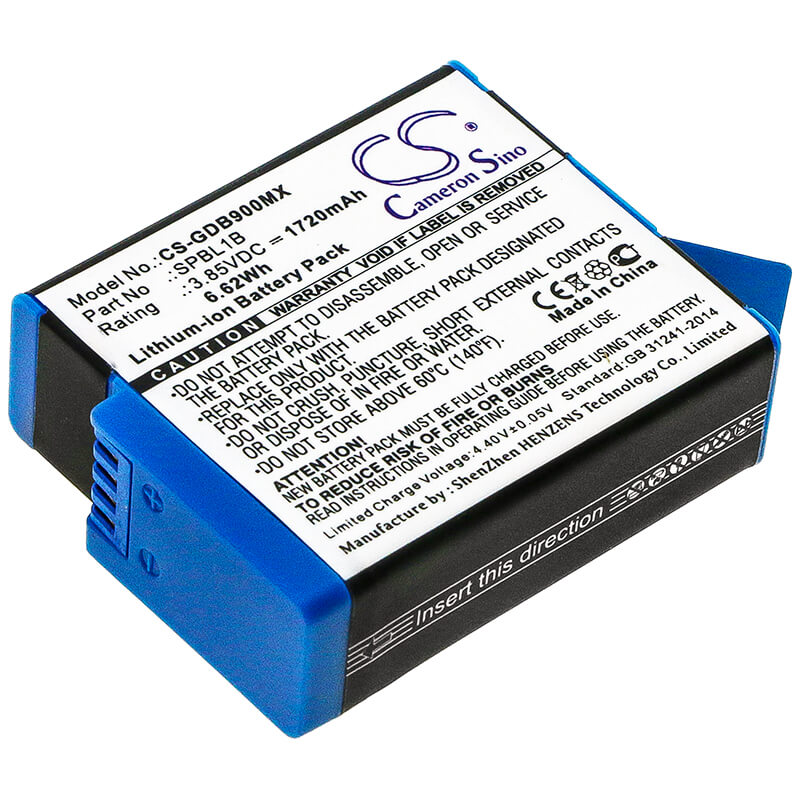 3.85V, 1720mAh, Li-ion Battery fits Gopro, Ahdbt-901, Gopro 9, 6.622Wh
