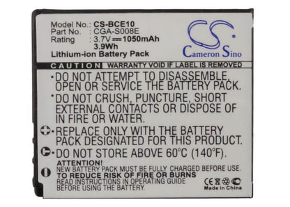 3.7V, 1050mAh, Li-ion Battery fits Panasonic, Dmc-fs3, Hm-ta1h, 3.885Wh
