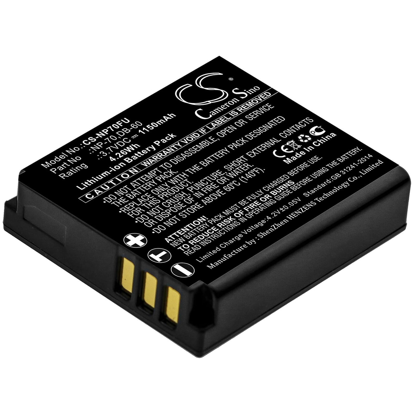 3.7V, 1150mAh, Li-ion Battery fits Fujifilm, Finepix F20, Finepix F40fd, 4.255Wh