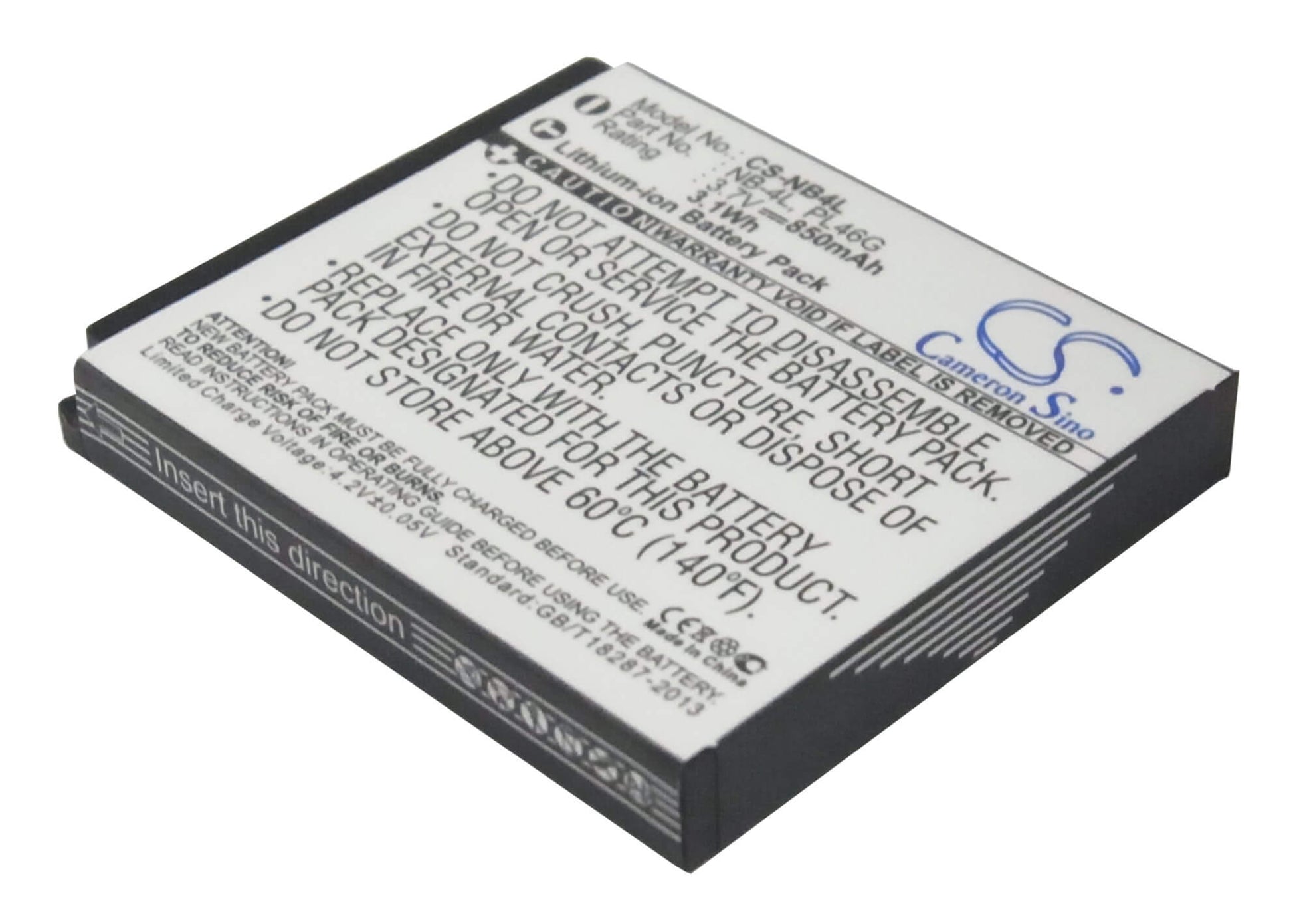 3.7V, 850mAh, Li-ion Battery fits Canon, Digital Ixus 100 Is, Digital Ixus 110 Is, 3.145Wh