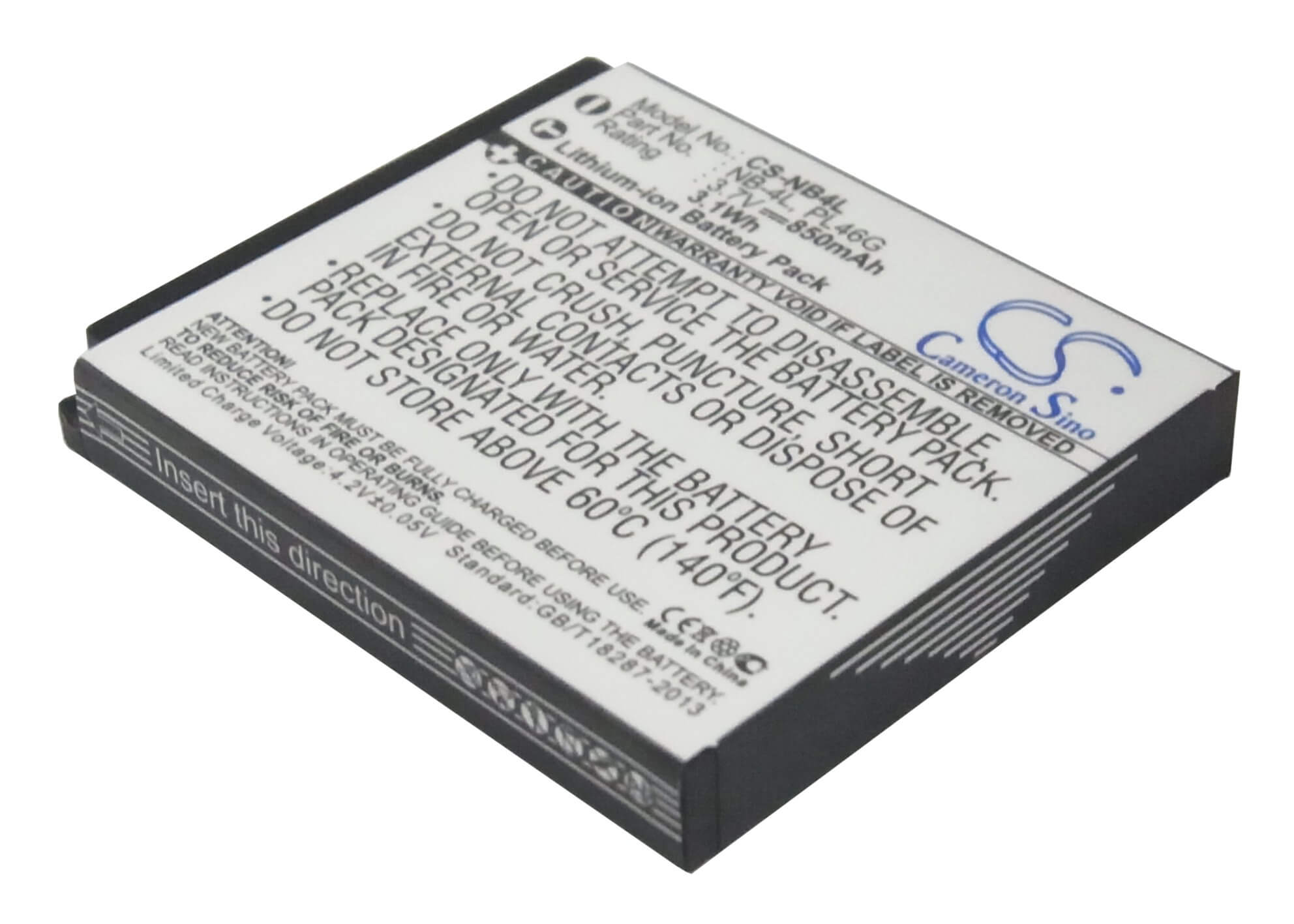 3.7V, 850mAh, Li-ion Battery fits Canon, Digital Ixus 100 Is, Digital Ixus 110 Is, 3.145Wh