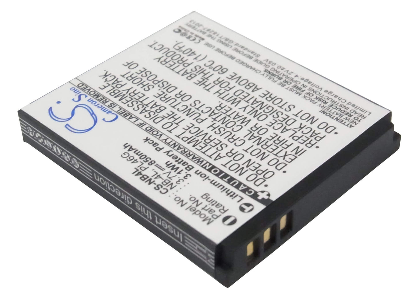 3.7V, 850mAh, Li-ion Battery fits Canon, Digital Ixus 100 Is, Digital Ixus 110 Is, 3.145Wh