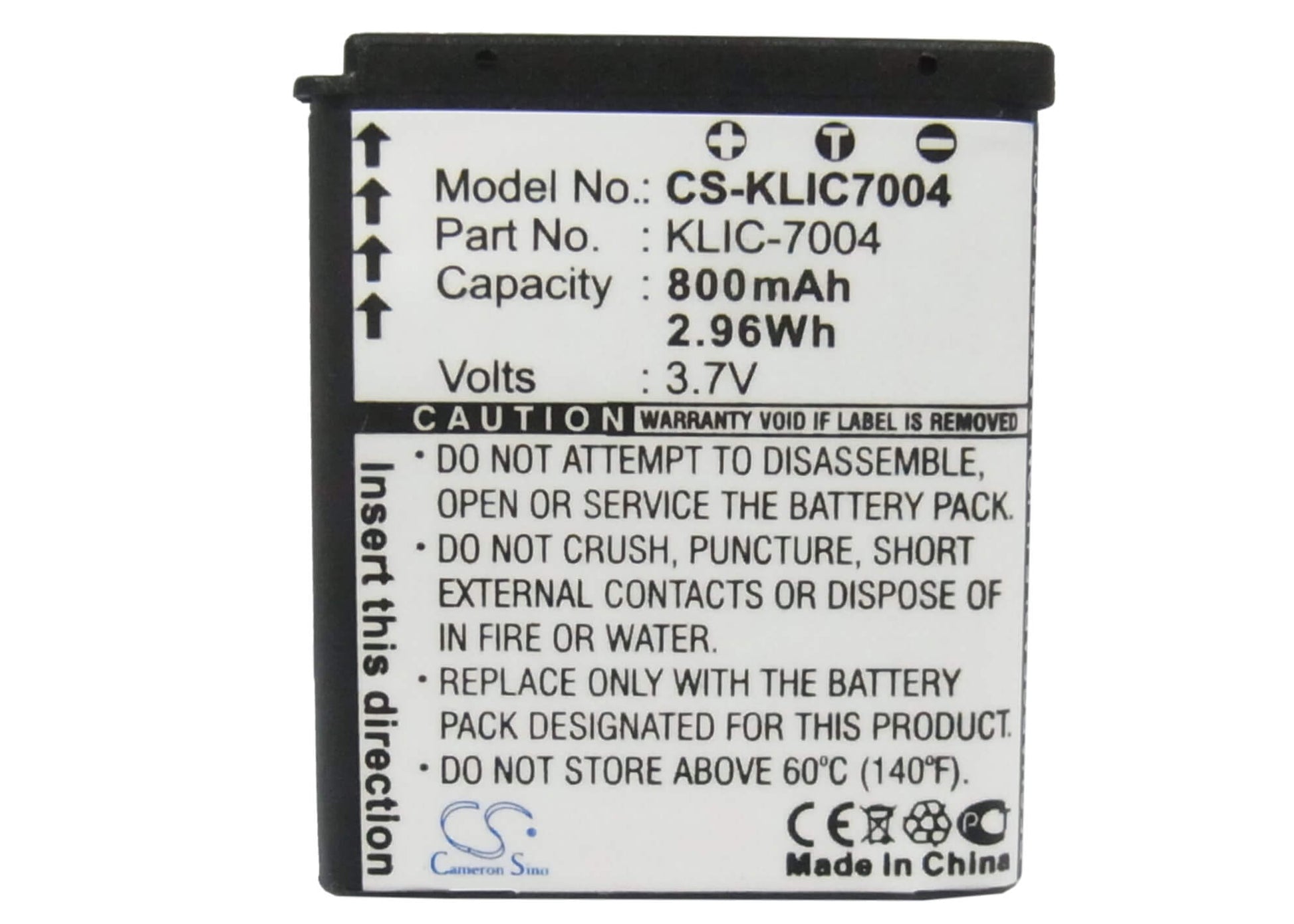 3.7V, 800mAh, Li-ion Battery fits Kodak, Easyshare M1033, Easyshare M1093 Is, 2.96Wh