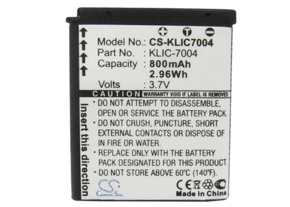 3.7V, 800mAh, Li-ion Battery fits Kodak, Easyshare M1033, Easyshare M1093 Is, 2.96Wh