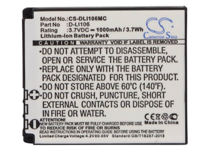 3.7V, 1000mAh, Li-ion Battery fits Kodak, Pixpro Sp1, Pixpro Sp1 Hd, 3.7Wh
