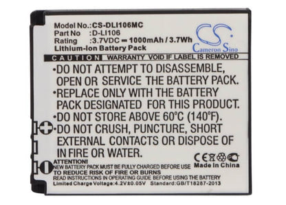3.7V, 1000mAh, Li-ion Battery fits Kodak, Pixpro Sp1, Pixpro Sp1 Hd, 3.7Wh