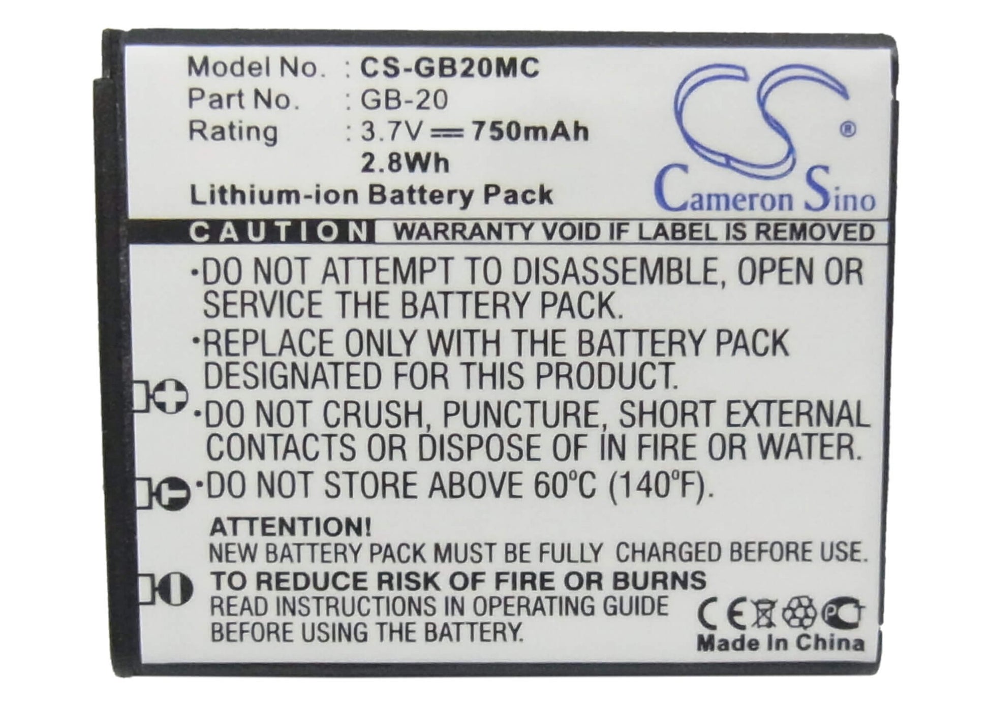 3.7V, 750mAh, Li-ion Battery fits Ge, E840s, G1, 2.775Wh
