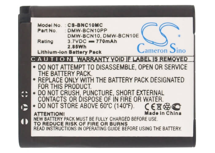 3.7V, 770mAh, Li-ion Battery fits Leica, C, V-lux50, 2.849Wh