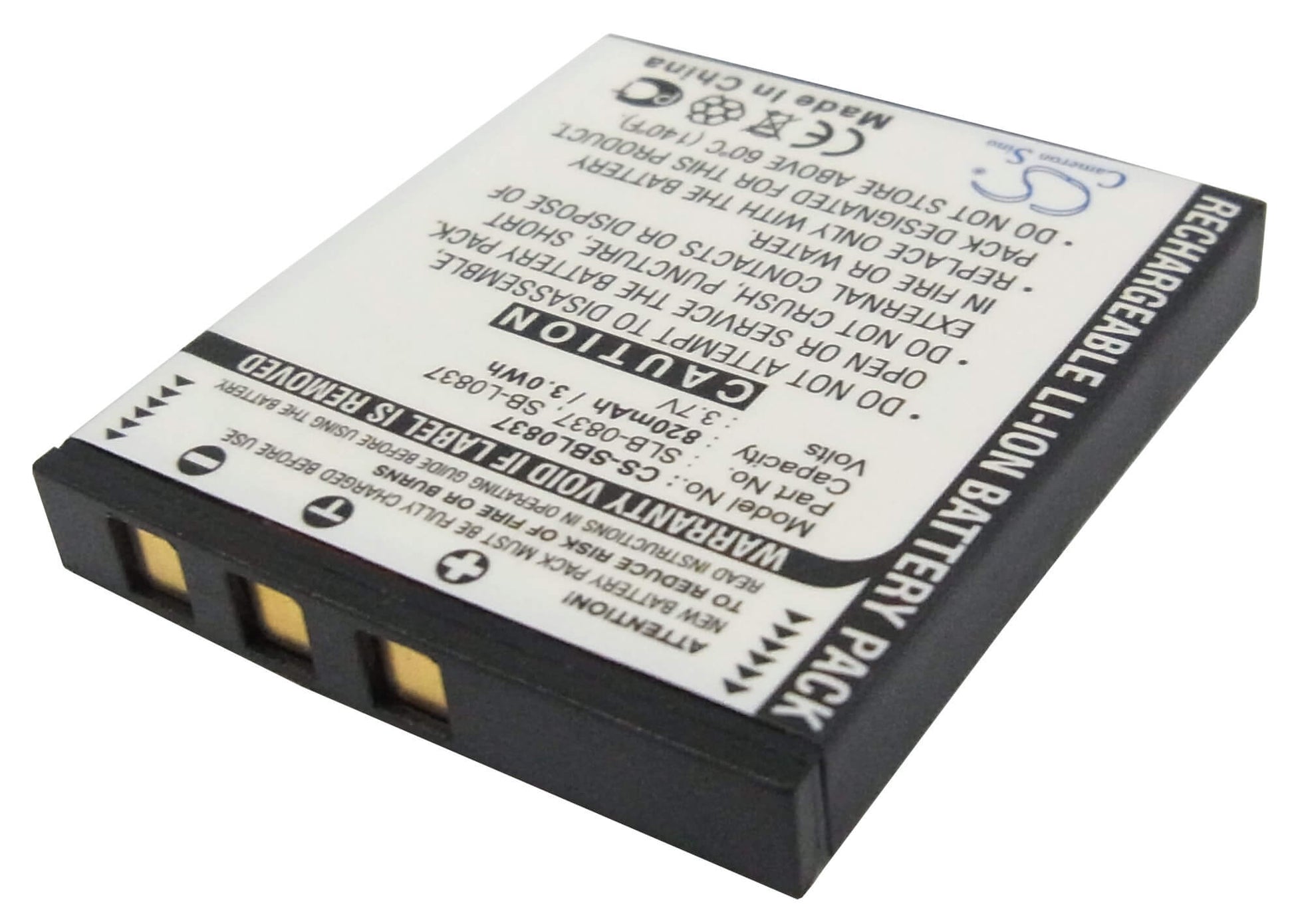 3.7V, 820mAh, Li-ion Battery fits Samsung, Digimax I5, Digimax I50, 3.034Wh