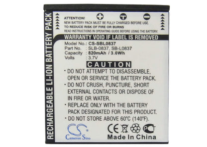 3.7V, 820mAh, Li-ion Battery fits Samsung, Digimax I5, Digimax I50, 3.034Wh