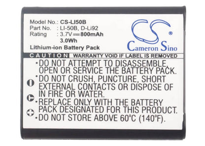 3.7V, 800mAh, Li-ion Battery fits Casio, Exilim Ex-tr10, Exilim Ex-tr100, 2.96Wh