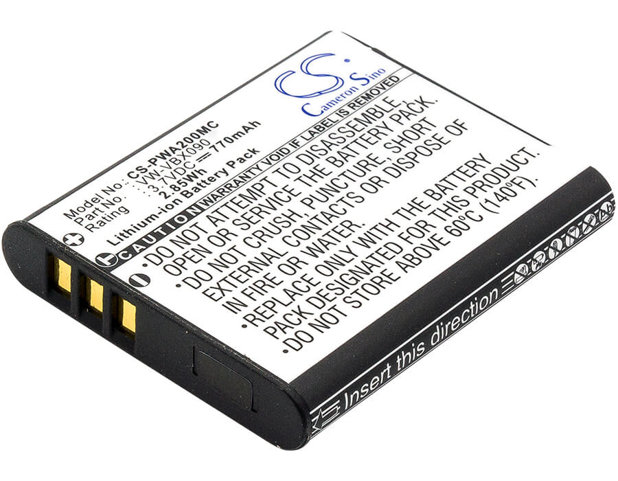 3.7V, 770mAh, Li-ion Battery fits Panasonic, Hx-wa03, Hx-wa03h, 2.849Wh