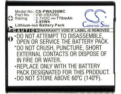 3.7V, 770mAh, Li-ion Battery fits Panasonic, Hx-wa03, Hx-wa03h, 2.849Wh