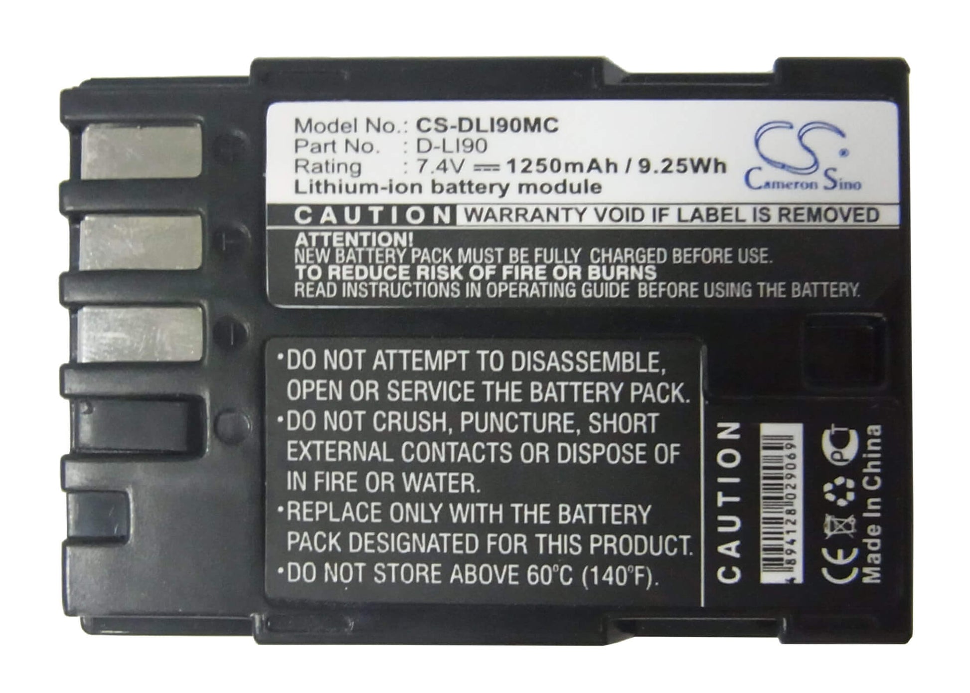 7.4V, 1250mAh, Li-ion Battery fits Pentax, 645d, 645z, 9.25Wh