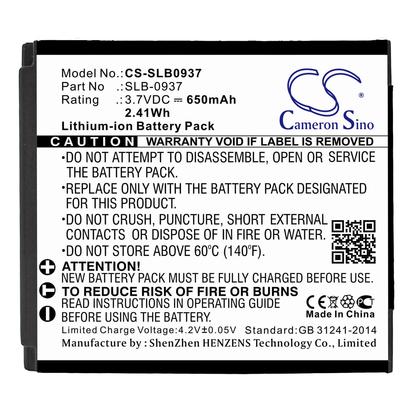 3.7V, 650mAh, Li-ion Battery fits Samsung, Cl5, I8, 2.405Wh