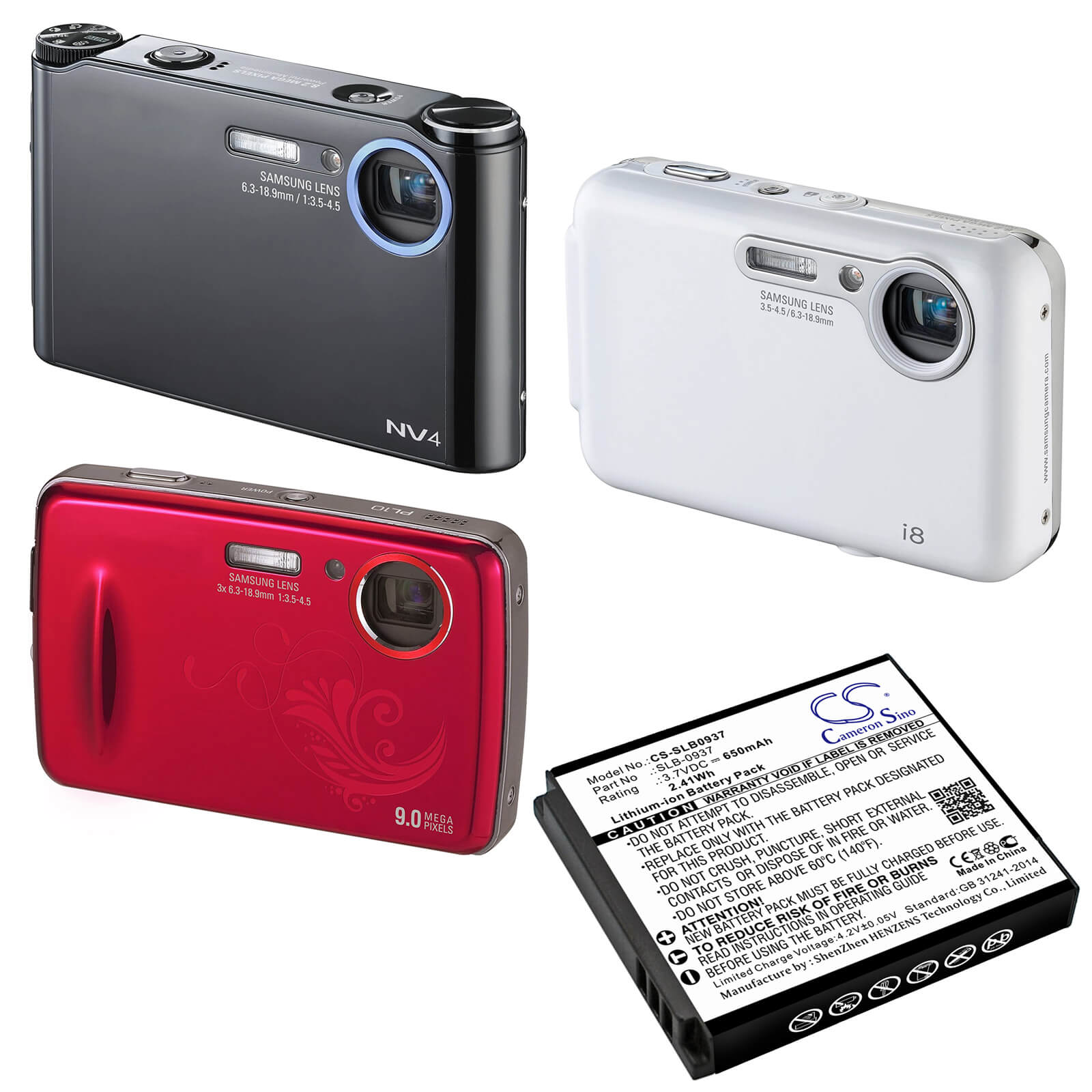 3.7V, 650mAh, Li-ion Battery fits Samsung, Cl5, I8, 2.405Wh
