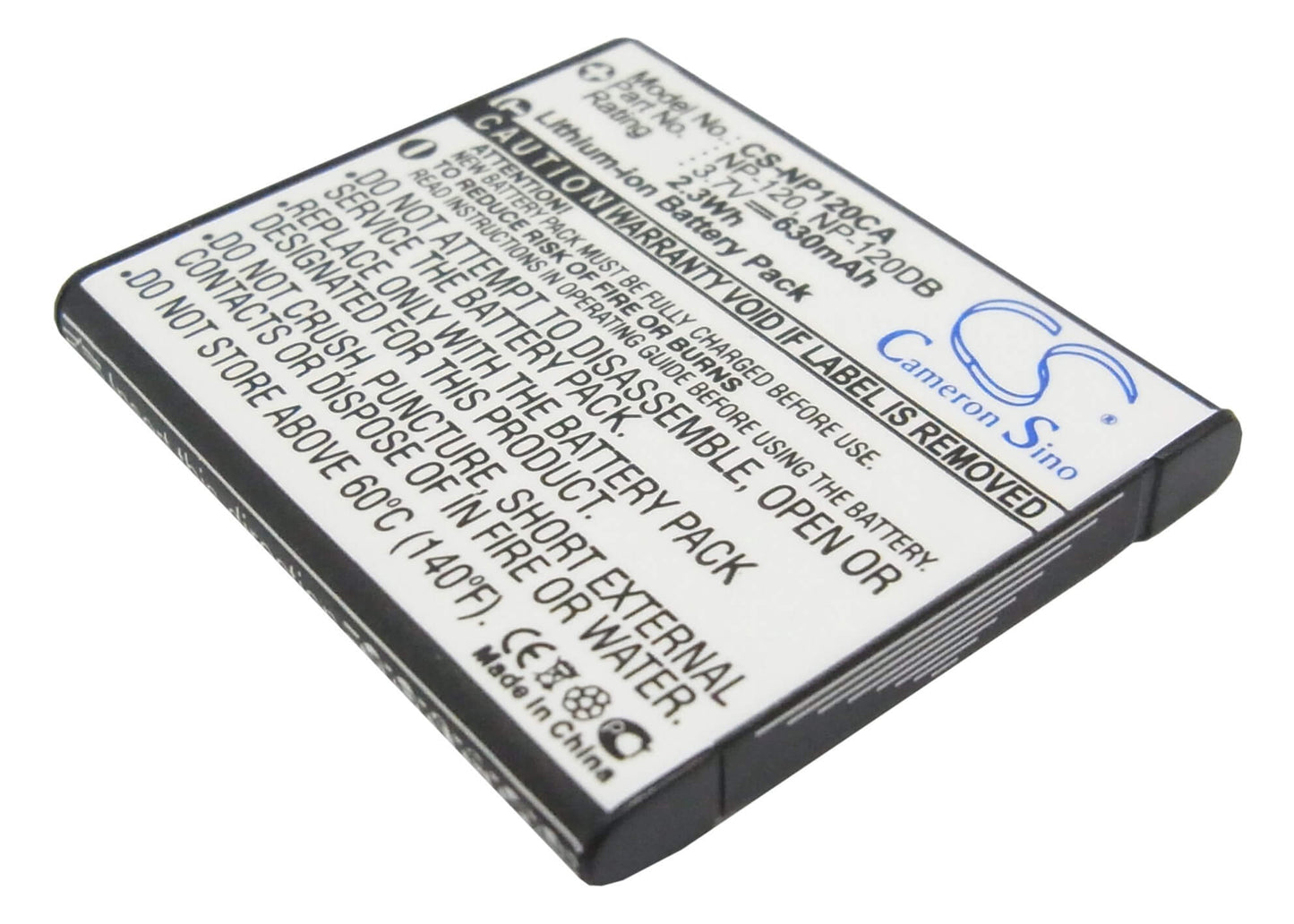 3.7V, 630mAh, Li-ion Battery fits Casio, Exilim Ex-ex-s200bk, Exilim Ex-s200, 2.331Wh