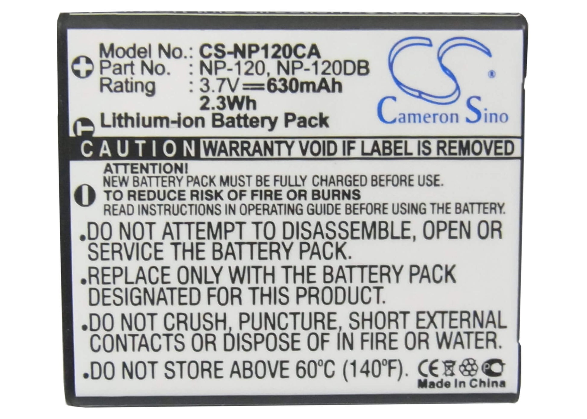 3.7V, 630mAh, Li-ion Battery fits Casio, Exilim Ex-ex-s200bk, Exilim Ex-s200, 2.331Wh