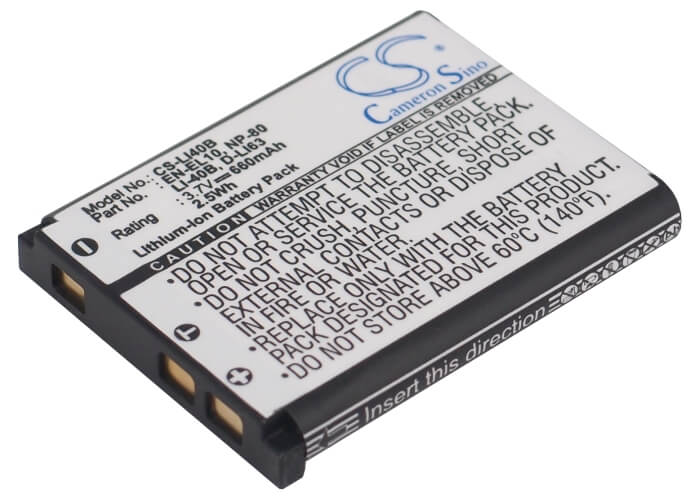 Camera 3.7V, 660mAh, Li-ion Battery fits Casio, Exilim Ex-z1, exilim Ex-z2, 2.442Wh