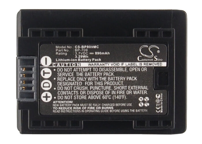 3.7V, 890mAh, Li-ion Battery fits Canon, Hf M56, Ixia Hf R306, 3.293Wh