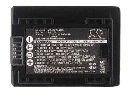 3.7V, 890mAh, Li-ion Battery fits Canon, Hf M56, Ixia Hf R306, 3.293Wh